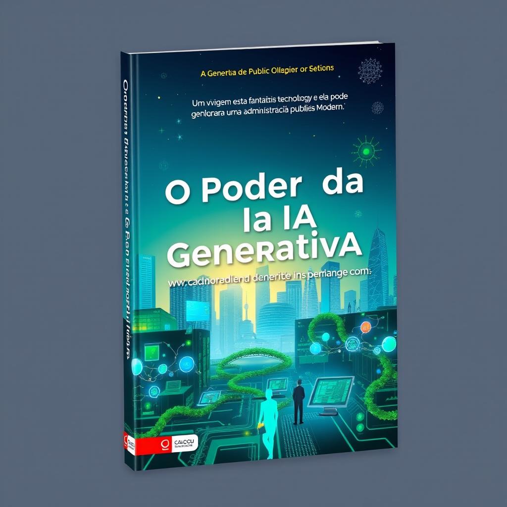 A stunning book cover design for 'O Poder da IA Generativa: Uma viagem por esta fantástica tecnologia e como ela pode contribuir para uma Administração Pública Mais Moderna'