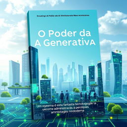 A stunning book cover design for 'O Poder da IA Generativa: Uma viagem por esta fantástica tecnologia e como ela pode contribuir para uma Administração Pública Mais Moderna'