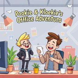 A charming illustration capturing the camaraderie between two work colleagues, Pookie and Kloekie, as they embark on amusing office adventures