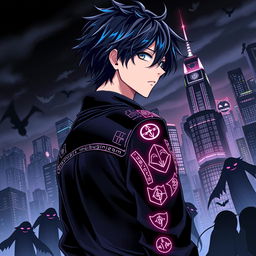 A manga cover featuring a 17-year-old male character with black hair and striking blue streaks