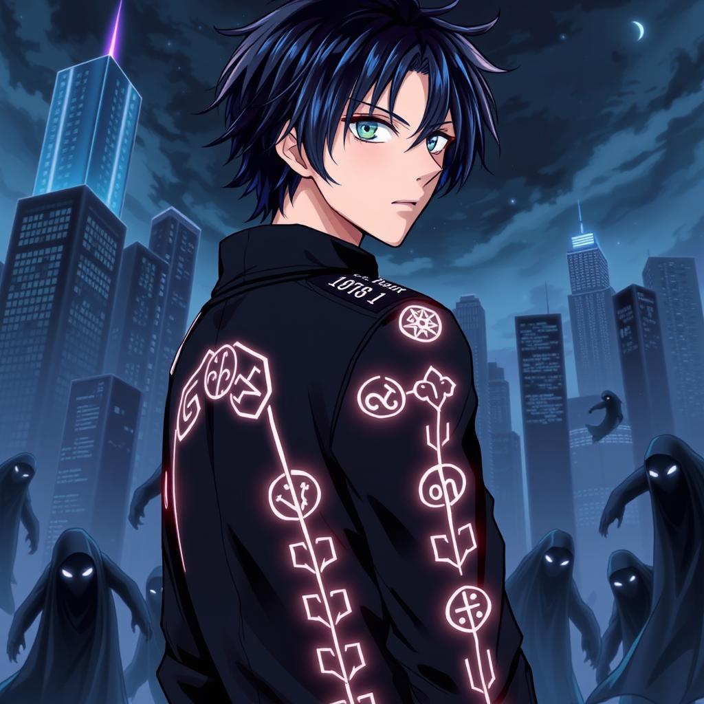 A manga cover featuring a 17-year-old male character with black hair and striking blue streaks