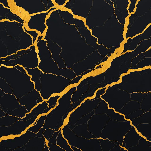 A vibrant 2D illustration of black marble featuring striking gold patterns elegantly intertwined throughout the surface