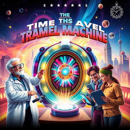 A vibrant poster for a science fiction movie titled 'The Time Travel Machine'