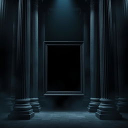 A stunning photograph of a frame set against a backdrop of majestic, dark-themed pillars