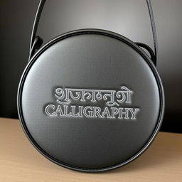 A stylish, round black bag featuring elegant Marathi calligraphy text