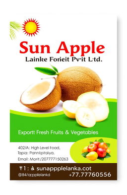 A professional and modern business card design for Sun Apple Lanka Pvt Ltd, an exporter of fresh fruits and vegetables