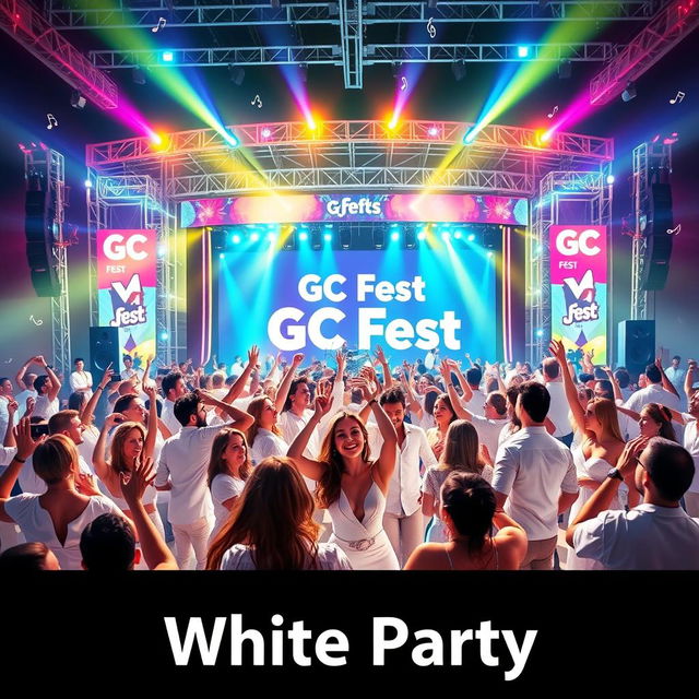 A vibrant digital artwork promoting the GC Fest concert, themed 'White Party'