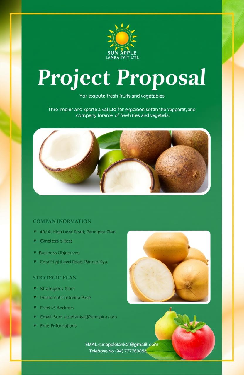 A professional project proposal document for Sun Apple Lanka Pvt Ltd, an exporter of fresh fruits and vegetables
