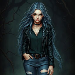 A female eladrin portrayed in a horror setting, exuding an ethereal and mystical aura