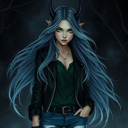 A female eladrin portrayed in a horror setting, exuding an ethereal and mystical aura