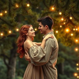 A romantic book cover showcasing a couple gently embracing as they slow dance under a canopy of lush pine trees