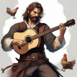 A high-quality illustration depicts a dirty vagrant bard in the midst of swordplay