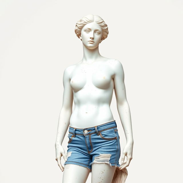 A modern interpretation of the Venus de Milo statue, featuring a white marble figure with classic sophistication