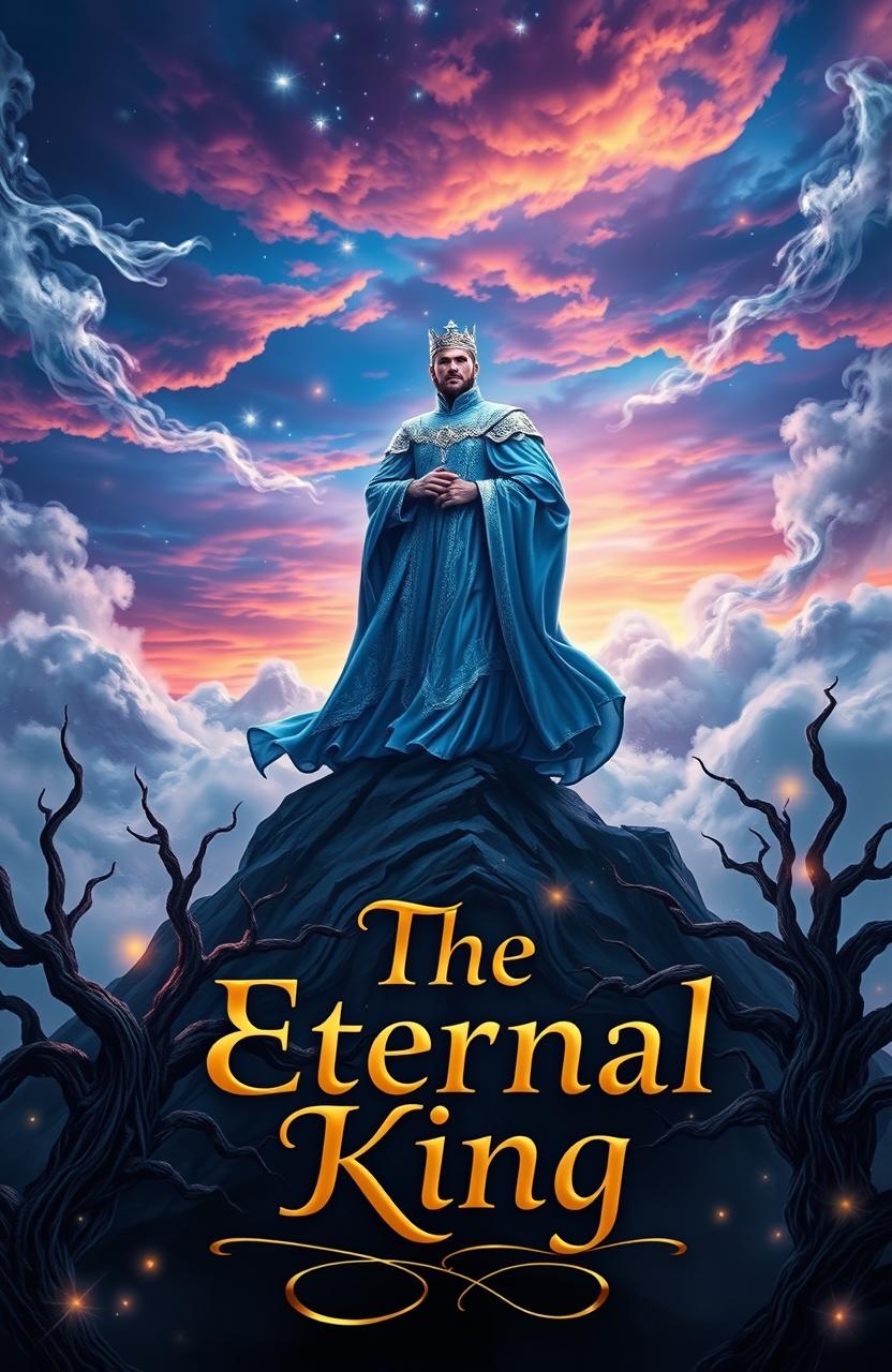 An imaginative cover design for a fantasy novel titled 'The Eternal King'