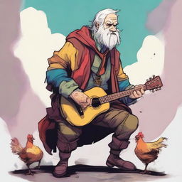 A high-quality comic illustration depicts a pale, homeless bard from a fantasy DND universe