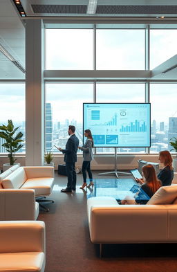 A futuristic and innovative office environment showcasing advanced technology transforming legal and business processes for the digital age