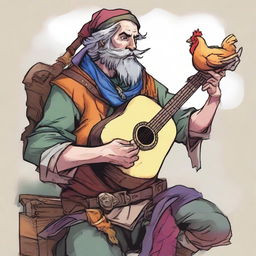 A high-quality comic illustration depicts a pale, homeless bard from a fantasy DND universe