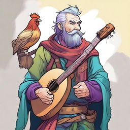 A high-quality comic illustration depicts a pale, homeless bard from a fantasy DND universe