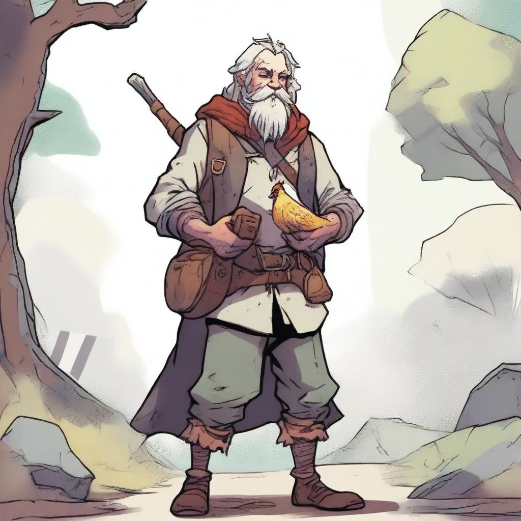 A high-quality comic illustration presents a pale, homeless bard-warrior from a fantasy DND world