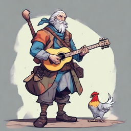 A high-quality comic illustration presents a pale, homeless bard-warrior from a fantasy DND world