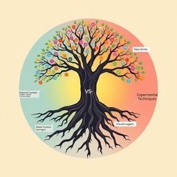 An infographic-style illustration featuring a central tree that symbolizes the relationship between tradition and innovation