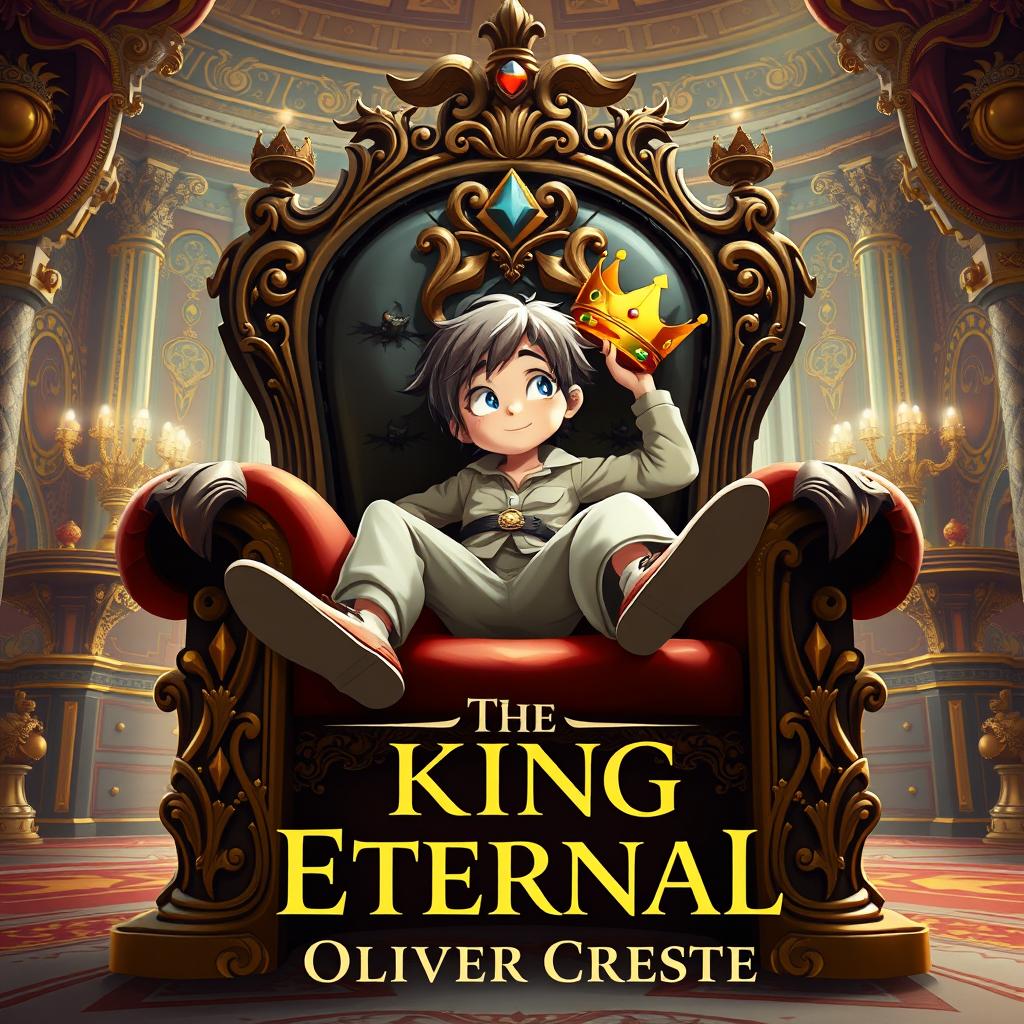 A whimsical cover design for a fantasy novel titled 'The King Eternal'