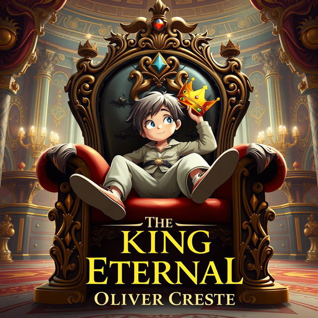 A whimsical cover design for a fantasy novel titled 'The King Eternal'