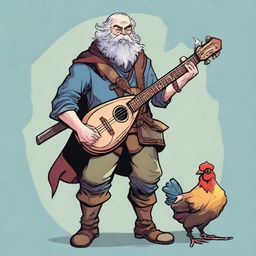 A high-quality comic illustration presents a pale, homeless bard-warrior from a fantasy DND world