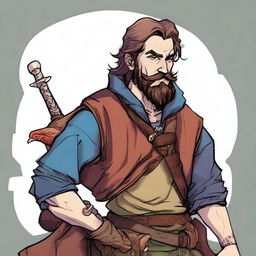 This is a top-notch comic illustration of a pale, homeless bard-warrior from a fantasy DND world