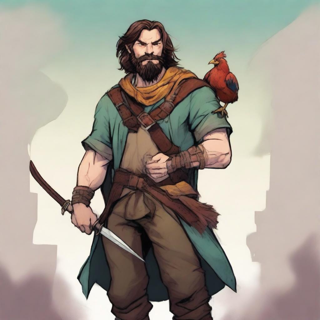 A striking comic illustration in the style of Marvel depicts a pale, homeless bard-warrior from a fantasy DND world