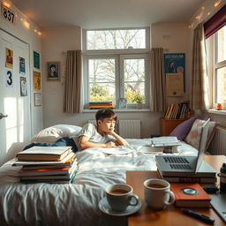 A cozy hostel room with large windows letting in sunlight, room number 3 visible on the door