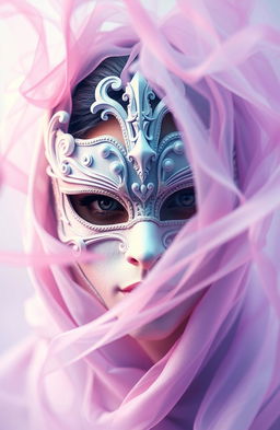 A visually stunning representation titled 'Behind the Mask', featuring an abstract design that blends pastel colors seamlessly
