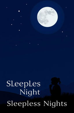 A serene night scene featuring a deep, calm color palette of dark blues, purples, and blacks, capturing the essence of sleepless nights
