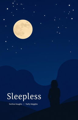 A serene night scene featuring a deep, calm color palette of dark blues, purples, and blacks, capturing the essence of sleepless nights