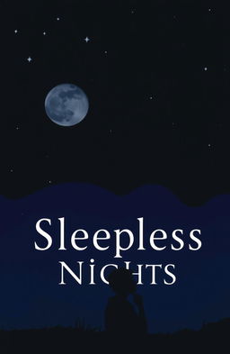 A serene night scene featuring a deep, calm color palette of dark blues, purples, and blacks, capturing the essence of sleepless nights