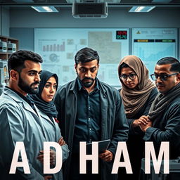 A young forensic doctor named Adham, with a beard, is leading a team of investigators