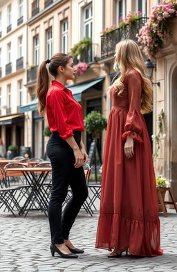 A picturesque scene set in a charming Parisian square with cobblestone paving