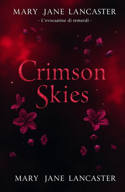 A dark and atmospheric book cover design for a novel titled "Crimson Skies" with the subtitle "L'evocatrice di ricordi" by author "Mary Jane Lancaster"