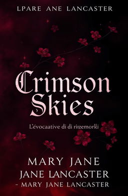 A dark and atmospheric book cover design for a novel titled "Crimson Skies" with the subtitle "L'evocatrice di ricordi" by author "Mary Jane Lancaster"