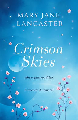 A book cover design featuring a beautiful abstract background in varying shades of blue, embodying a mystical and romantic atmosphere