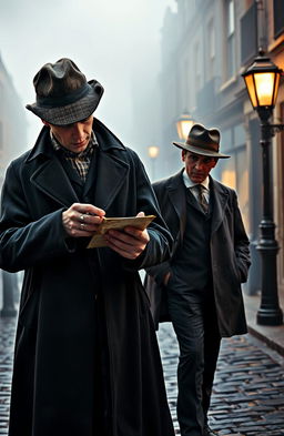 A dramatic scene featuring Sherlock Holmes and Dr