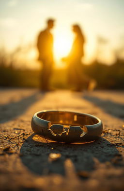 A symbolic representation of a marriage that appears lifeless and broken, yet is being rejuvenated and transformed by the radiant light of gold