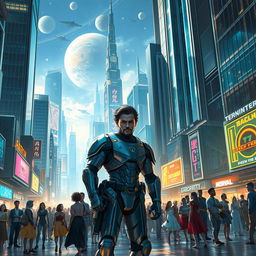 A captivating scene from a science fiction novel, showcasing a futuristic cityscape with soaring skyscrapers made of shimmering glass and steel