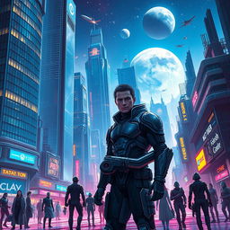 A captivating scene from a science fiction novel, showcasing a futuristic cityscape with soaring skyscrapers made of shimmering glass and steel