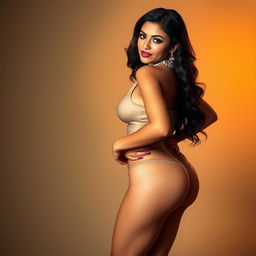 A sexy young Latina woman with a slim thick body, proudly showcasing her thick booty