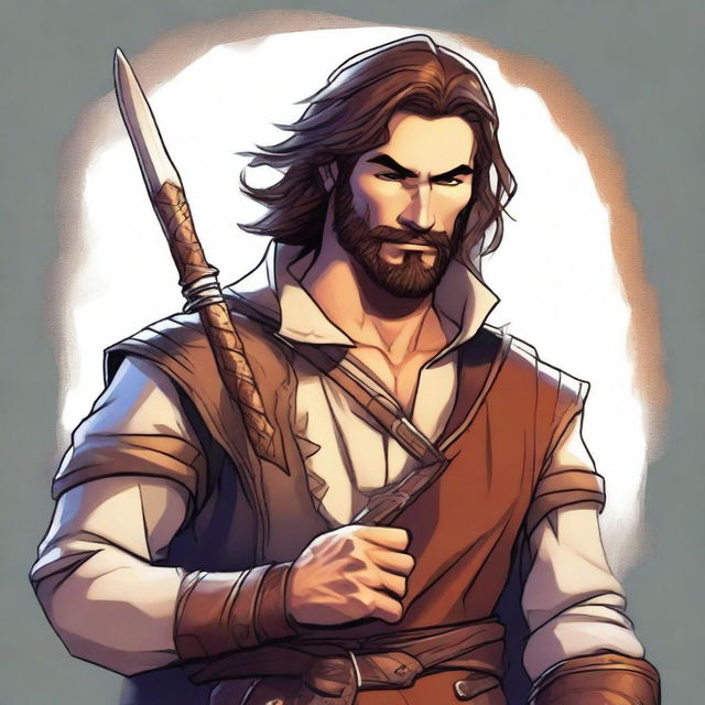 This is a high-quality illustration of a fantasy Dungeons & Dragons bard character, who is also a fighter