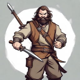 A high-quality illustration of a crazy, vagrant Dungeons & Dragons bard character who is also a fighter