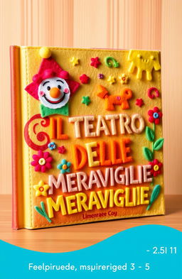 A colorful handmade felt book cover for a children's theater project titled 'IL TEATRO DELLE MERAVIGLIE'