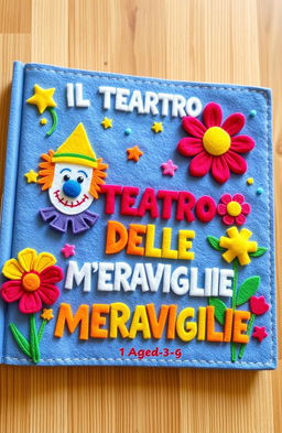 A colorful handmade felt book cover for a children's theater project titled 'IL TEATRO DELLE MERAVIGLIE'