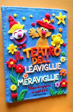 A colorful handmade felt book cover for a children's theater project titled 'IL TEATRO DELLE MERAVIGLIE'